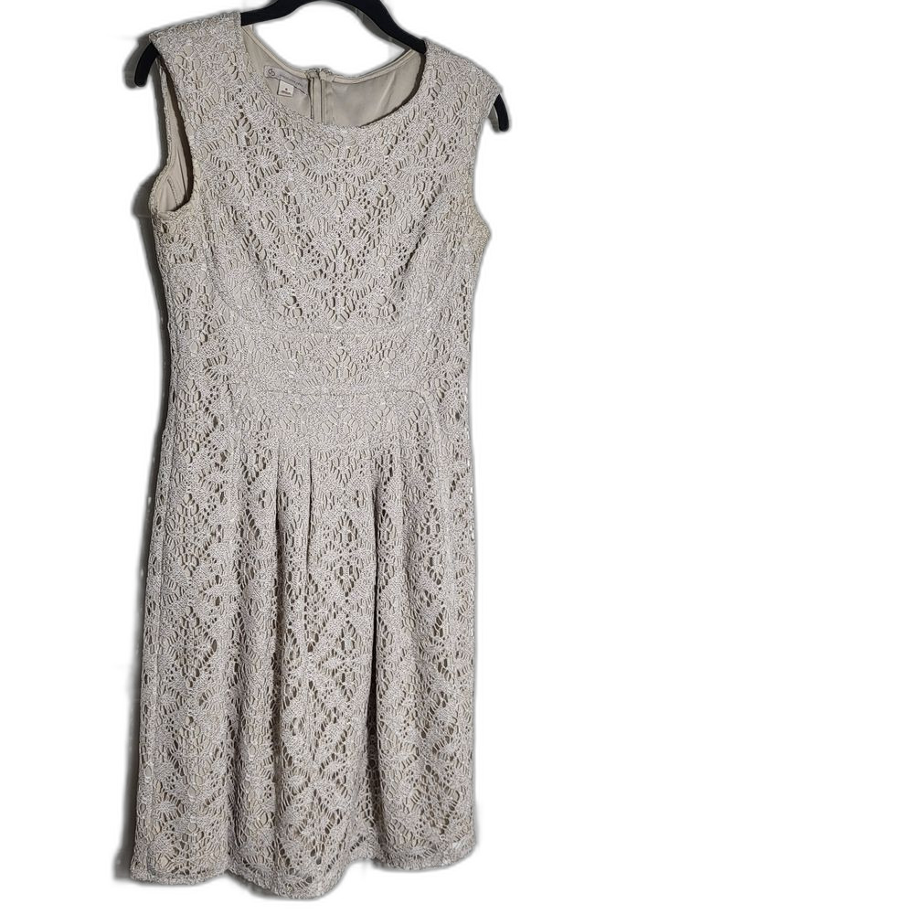 Dennis Basso Cream Lace Midi Dress - Size 8